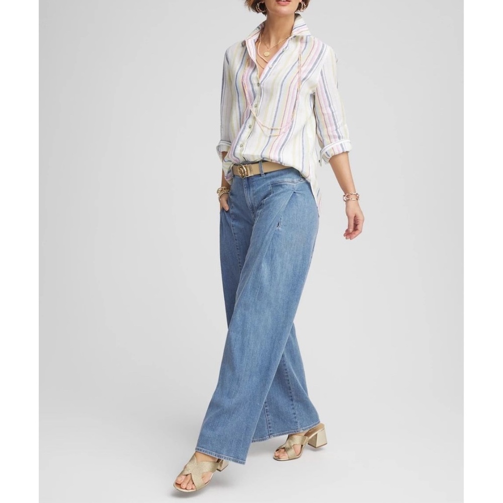 Chico's | Monterey Stripe Islander Linen Button Down Relaxed Casual Shirt - Picture 15 of 15
